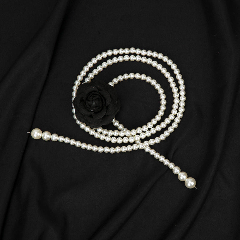 إكسسوار نسائي من سلسلة خصر رفيعة مزين بالزهور مصنوعة يدويًا من اللؤلؤ الحلو