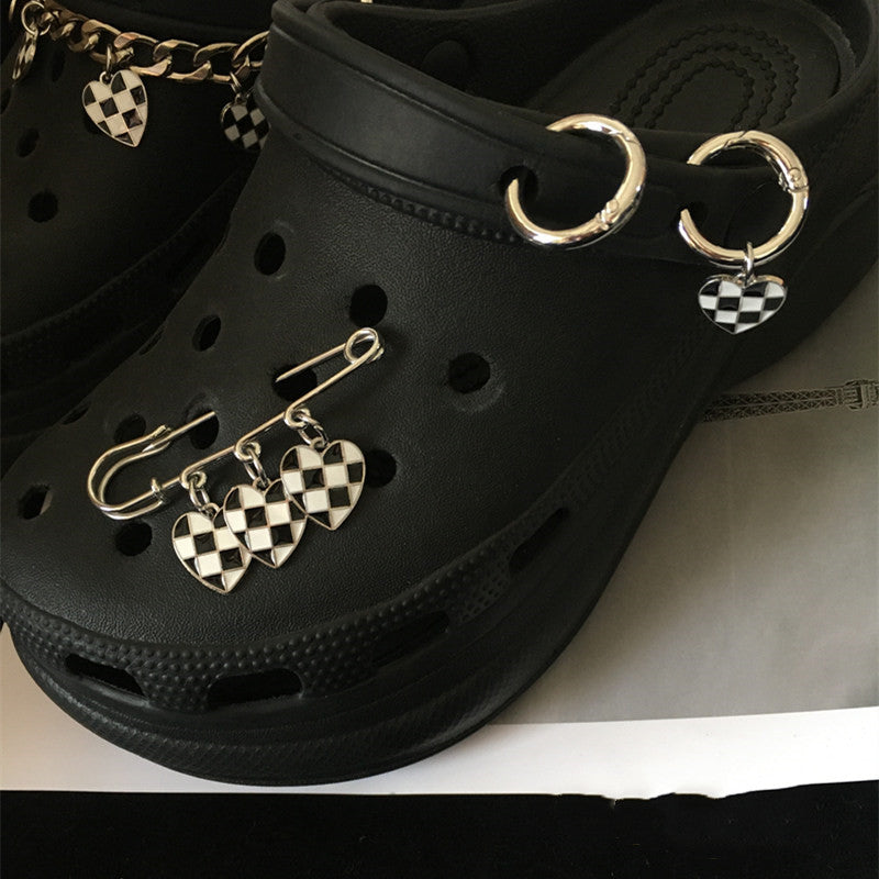 Light Luxury Checkerboard Hole Shoes Accessories Buckle