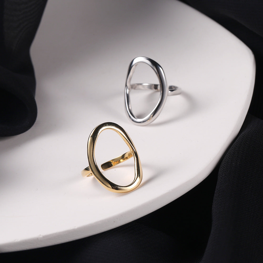 925 Sterling Silber Ring INS Einfacher geometrischer unregelmäßiger Hohlring für Frauen